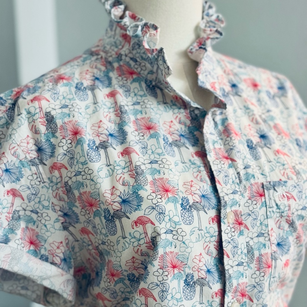 Floral Ruffle Button Down Shirt - Picture 2 of 8